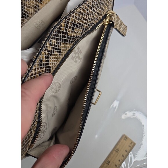 Tory Burch Snake‑Embossed Leather Hand Bag Detachable Shoulder Strap Goldtone Hw - Picture 14 of 16
